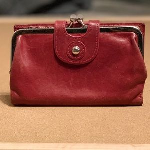 HOBO wallet double fold red leather change snap